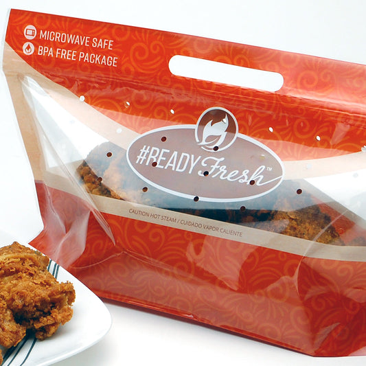 Elkay Plastics Ready Fresh Grab-N-Go Pouch 8 Piece Chicken 14" x 8.25" x 5.5" 250 / cs. Manufacturer reference photo for the listed SKU. Contents and accessories pictured are not included unless stated. Packaging and presentation may vary.