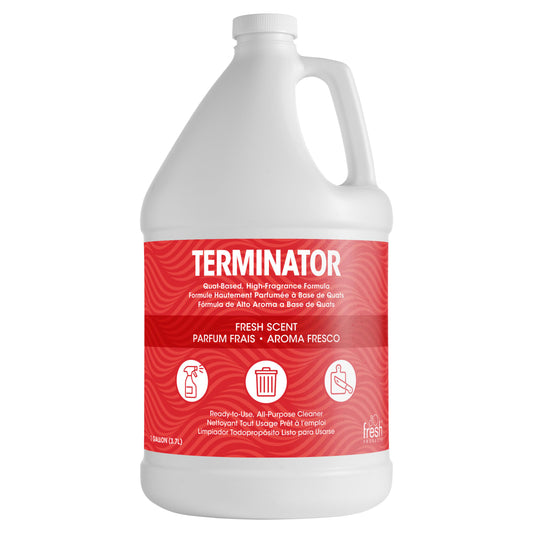 Manufacturer photo for TERMG-F-000I004M-67: Terminator - 1 Gal. Fresh Scent (4 Pack). This listing is for Fresh Products Terminator All Purpose Cleaner 1 Gallon, Specialized Scent 4 / cs. The photograph illustrates the item; the listing title specifies the sale quantity. Manufacturer case packaging or pictured quantity may differ. Dispensers, batteries, and accessories are included only when stated in this listing.