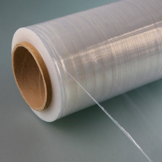 Generic reference image: unbranded clear hand stretch-wrap roll; not manufacturer-specific. Size, color, design and packaging may differ. See listed product details.