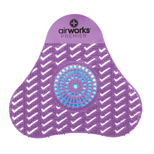 Manufacturer photo reference for AWSP234. This listing is for Hospeco AirWorks Premier Urinal Screen w/ SmartBlock Purple/Blue Vineyard 12 / cs. The listing title specifies the item size and sale quantity; manufacturer packaging or pictured quantity may differ. Accessories or contents shown are not included unless stated in this listing.