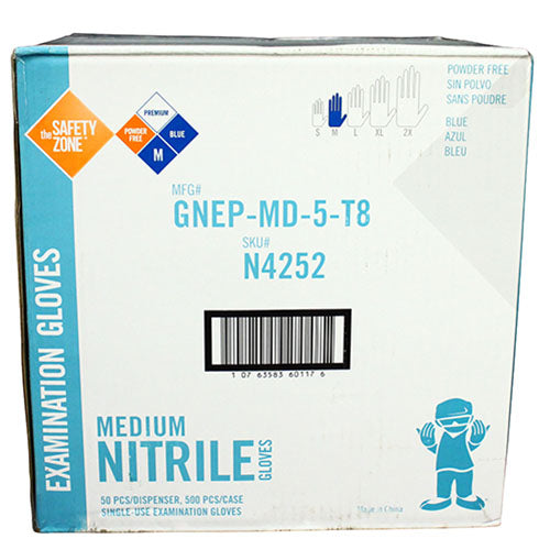 Manufacturer photo reference for GNEP-MD-5-T8. This listing is for Hospeco 12" Powder Free Nitrile Gloves 8.3 mil Blue 10 / 50 cs. The listing title specifies the item size and sale quantity; manufacturer packaging or pictured quantity may differ. Accessories or contents shown are not included unless stated in this listing.