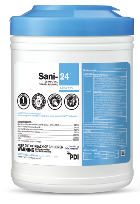 Reference image: PDI Sani-24 disinfecting wipe canister from manufacturer catalog; size and packaging may differ.