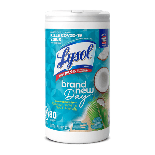 Reference image: LYSOL® Disinfecting Wipes - Brand New Day™ Coconut & Sea Minerals 80 ct.. Size, scent, formula, packaging and case quantity may differ. The title and listed specifications describe the item offered; follow its label for use and safety.