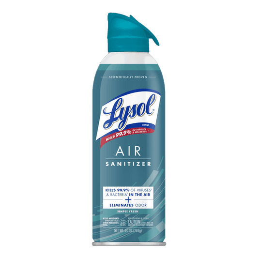 Reference image: Lysol® Air Sanitizer Simple Fresh. Size, scent, formula, packaging and case quantity may differ. The title and listed specifications describe the item offered; follow its label for use and safety.