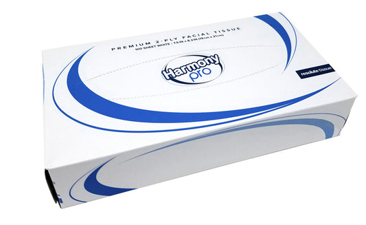 Harmony Pro facial-tissue reference showing the 324330 flat box. Box shape, tissue count and case quantity may differ; this listing supplies the stated format.
