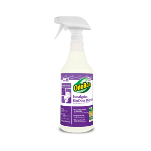 OdoBan Eucalyptus BioOdor Digester ready-to-use quart spray manufacturer product photo. Packaging artwork may vary; quantity is specified in this listing. Follow the supplied product label for use instructions.