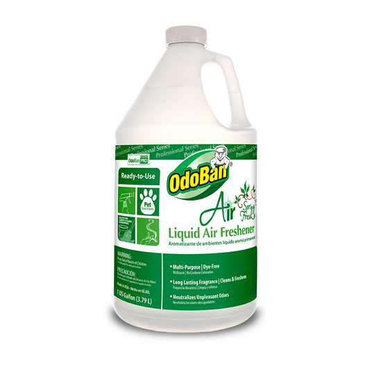 OdoBan Air Spring Fresh Liquid Air Freshener gallon manufacturer product photo. Packaging artwork may vary; quantity is specified in this listing. Follow the supplied product label for use instructions.