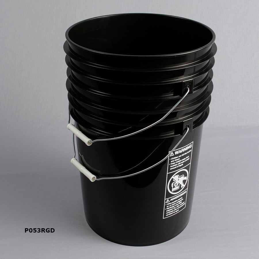 Industrial Container P053RGD black pail product photo showing several pails. This listing is for the stated single-pail quantity; lids are not included unless listed.