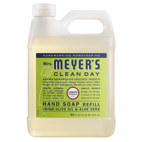 Manufacturer image for RJ-390058: SC Johnson Mrs. Meyer's Clean Day Hand Soap 33 oz. Refill Lemon Verbena 6 / cs. Packaging may vary; see product description.