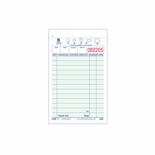 National Checking Single Copy Paper Guest Check 3.5" x 5.5" Green Bulk Pack Small 100 / 100 cs — manufacturer photo