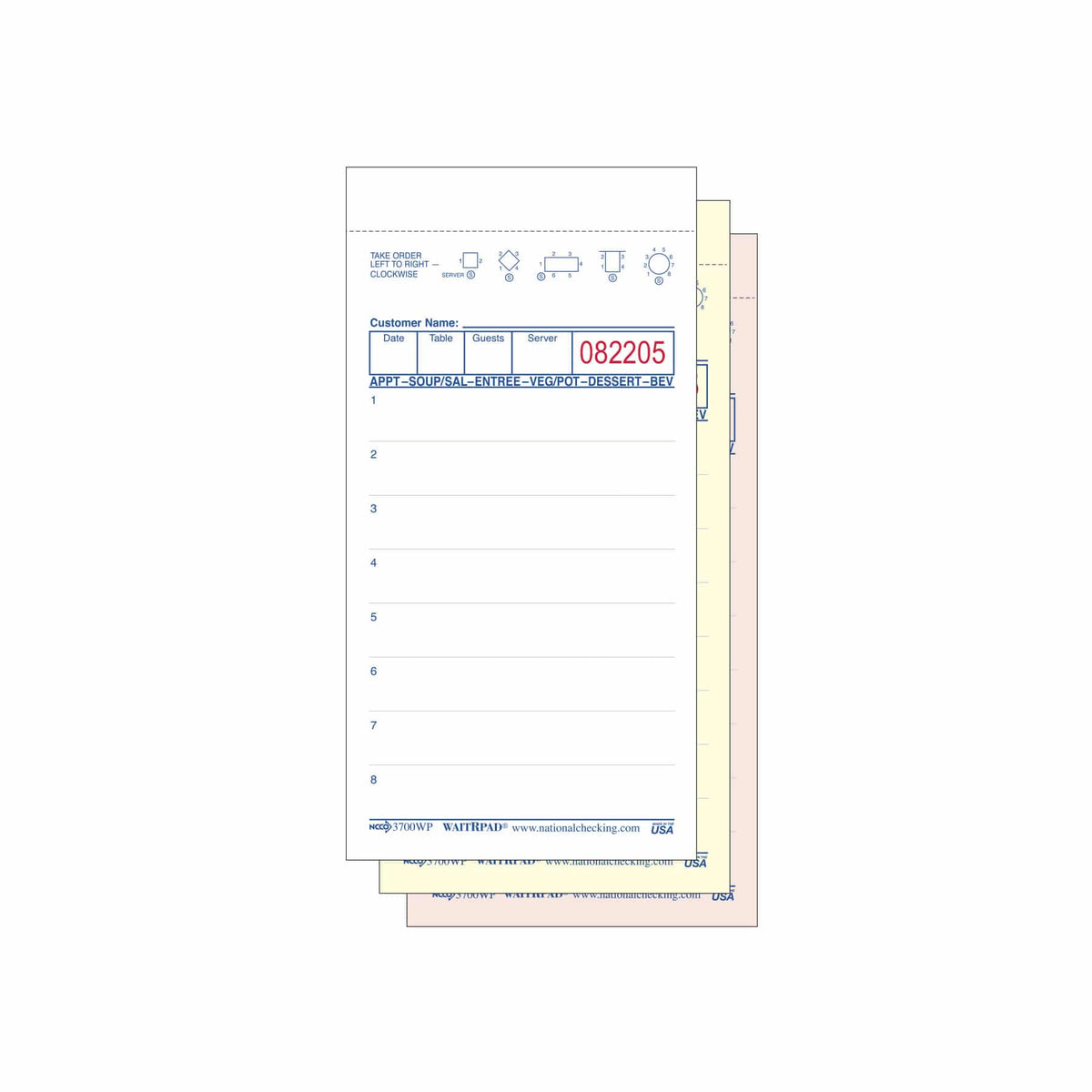 National Checking Three-Part WaitRPAD Guest Check 3.5" x 6.75" White Shrink Pack Med 50 / 50 cs — manufacturer photo