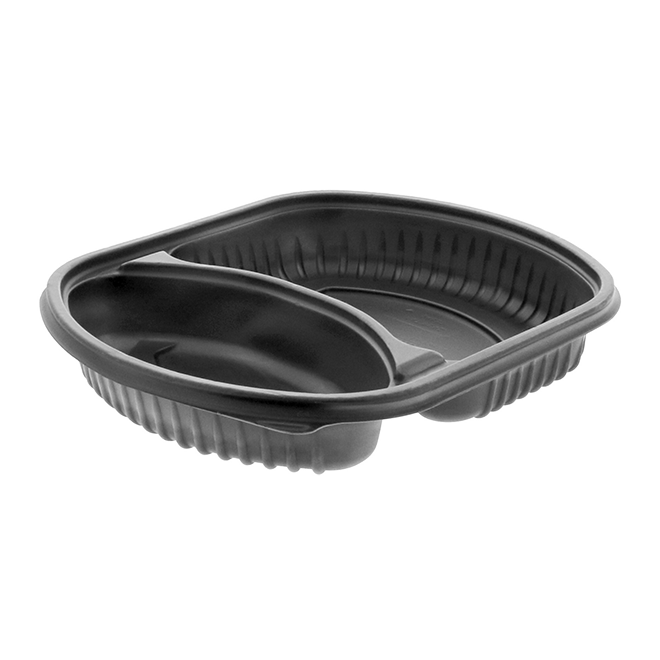 Novolex - Pactiv 31oz Large 2 Comp MFPP Black Tray Meal Master , 9.4" x 8" x 1.5" 252 / cs; official manufacturer photograph for 0CN846370000