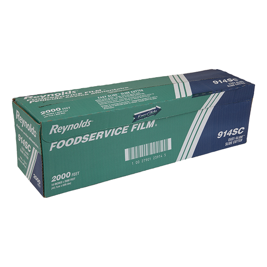 Novolex - Pactiv Foodservice Film w/ Slide Cutter Clear 18" x 2000' 1 / rl; official manufacturer photograph for 914SC