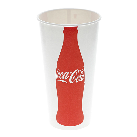Novolex - Pactiv Paper Cold Cup "Coke Iconic" 22 oz 1200 / cs; official manufacturer photograph for D22CCCC