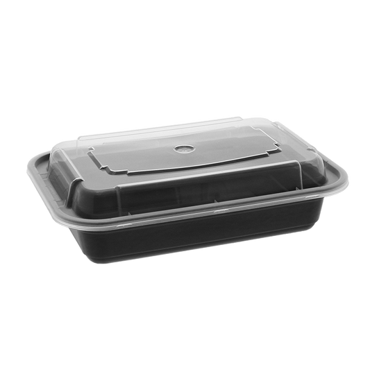 Novolex - Pactiv 16oz VERSAtainer Black Base Combo Pack 150 / cs; official manufacturer photograph for NC8168B