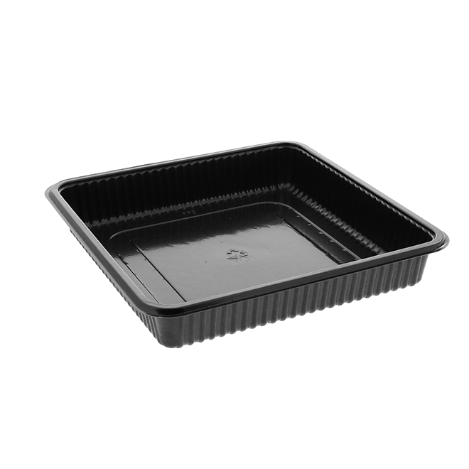 Novolex - Pactiv CPET Pan Square Food Container Black 7.8" x 7.8" x 1.33" 440 / cs; official manufacturer photograph for Y13447