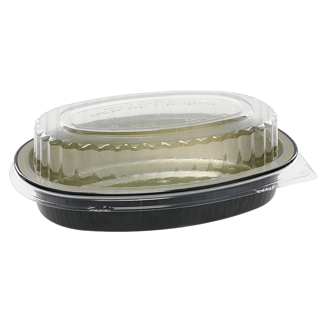 Novolex - Pactiv 16oz Oval Black/Gold w/Dome Lid  100 / cs; official manufacturer photograph for Y6707WPSFG