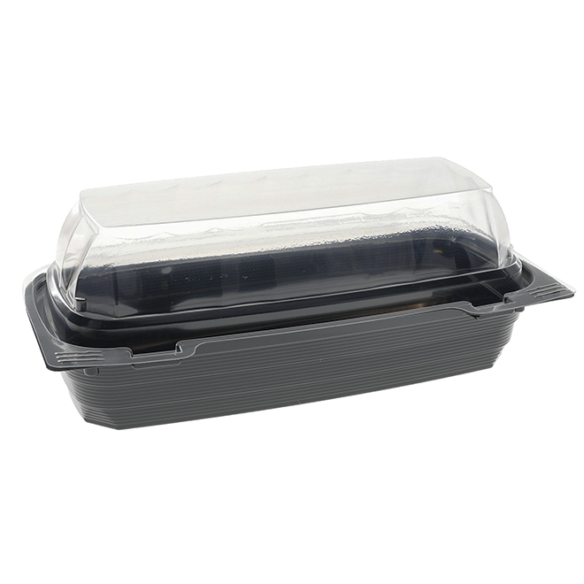 Novolex - Pactiv OPS Small Hoagie Hinged Container Black/Clear, 8.25" X 3.88" X 3.25" 240 / cs; manufacturer item reference photograph
