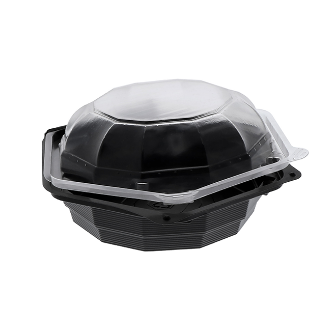 Novolex - Pactiv Hexware 6" Hinged lid Container Black Base Clear Lid 120 / cs; manufacturer item reference photograph