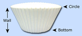 Reference image: White Paterson fluted baking cup is pictured as a product-type reference. This listing supplies BROWN cups; listed dimensions, material and quantity apply.