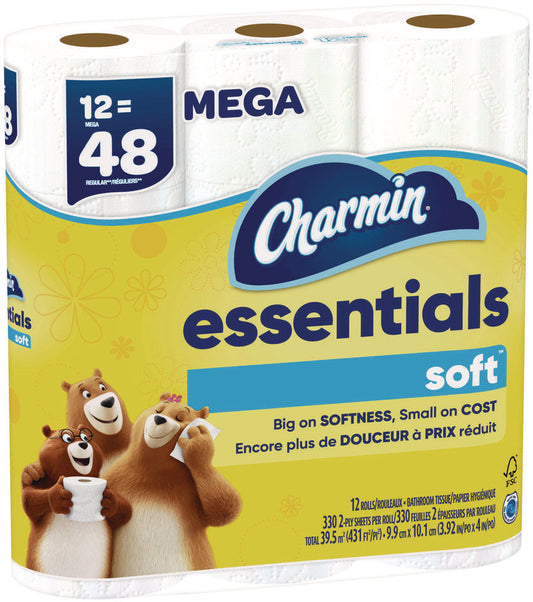 P&G Professional Charmin Essentials Toliet Paper Soft , Mega Rolls , 330 Sheets 18 / cs; Representative Charmin Essentials Toliet Paper Soft , Mega Rolls , product photo. Size, scent, packaging and pack quantity shown may differ; this listing's specifications apply.