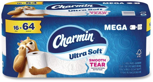 P&G Professional Charmin Soft Bath Tissue Mega Roll - 208 Sheets 1 / 16 cs; Representative Charmin Soft Bath Tissue Mega Roll - product photo. Size, scent, packaging and pack quantity shown may differ; this listing's specifications apply.