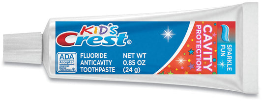 P&G Professional Crest Kids Sparkle Fun Paste Base 0.85 oz, Travel Size 72 / cs; Representative Crest Kids Sparkle Fun Paste Base product photo. Size, scent, packaging and pack quantity shown may differ; this listing's specifications apply.