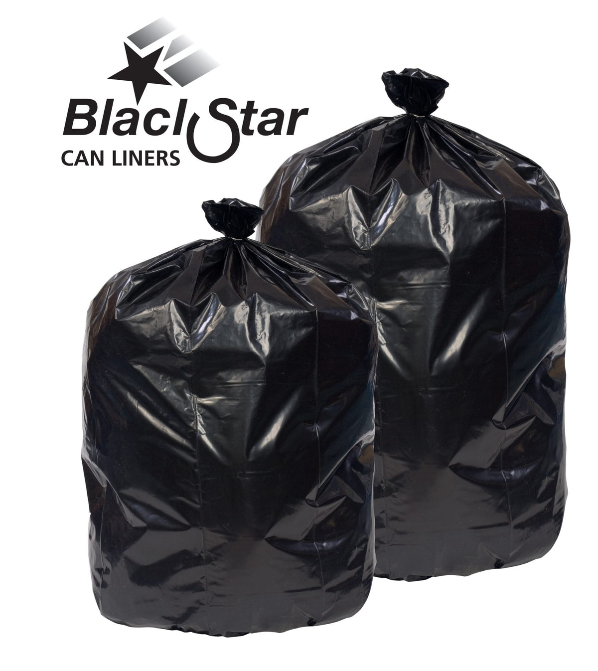 Pitt Plastics 17x17 Can Liner Black 4-7 Gallon Coreless Rolls 1000 / cs — Manufacturer Black Star product-family reference photo. The image illustrates bag appearance; dimensions, thickness and case quantity are specified in this listing. Contents and receptacles shown are not included.