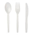 PrimeWare CPLA Compostable Cutlery Kit White Wrapped Knife, Fork, & Spoon 250 / cs