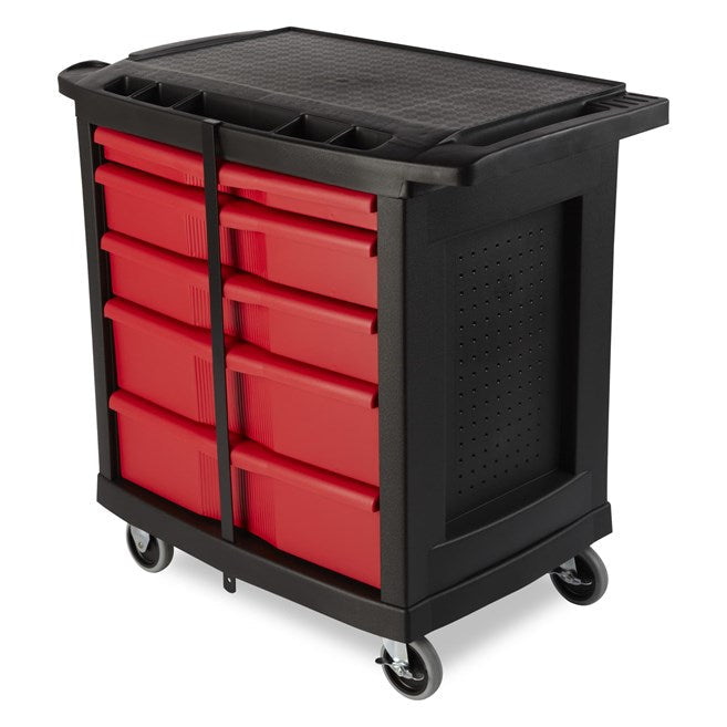 Rubbermaid 5-Drawer Mobile Work Center Black w/ Red Drawers 1 / cs | Official manufacturer photograph