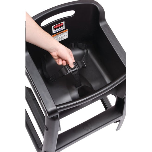 STURDY CHAIR™ HIGH CHAIR (NOT ASSEMBLED) BLACK | Official exact-model photograph; listing pack quantity remains as stated. Official exact-model photograph is a detail view of the seat and restraint, not the whole chair.