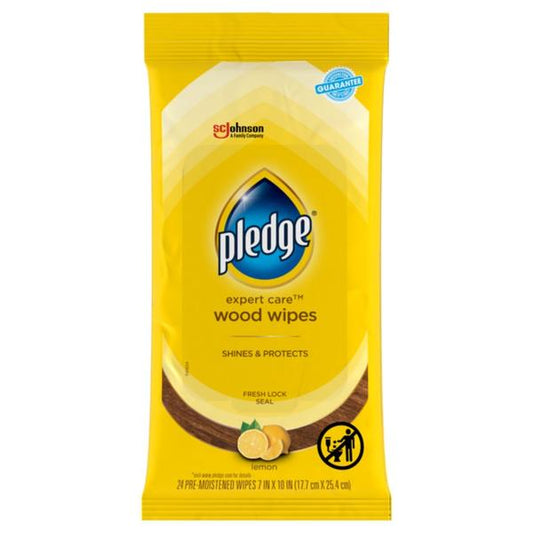 Manufacturer photo for 336297: Pledge Expert Care Wood Wipes Lemon 12 / 24 cs. The photograph illustrates the item; the listing title specifies the sale quantity. Current manufacturer packaging is shown.