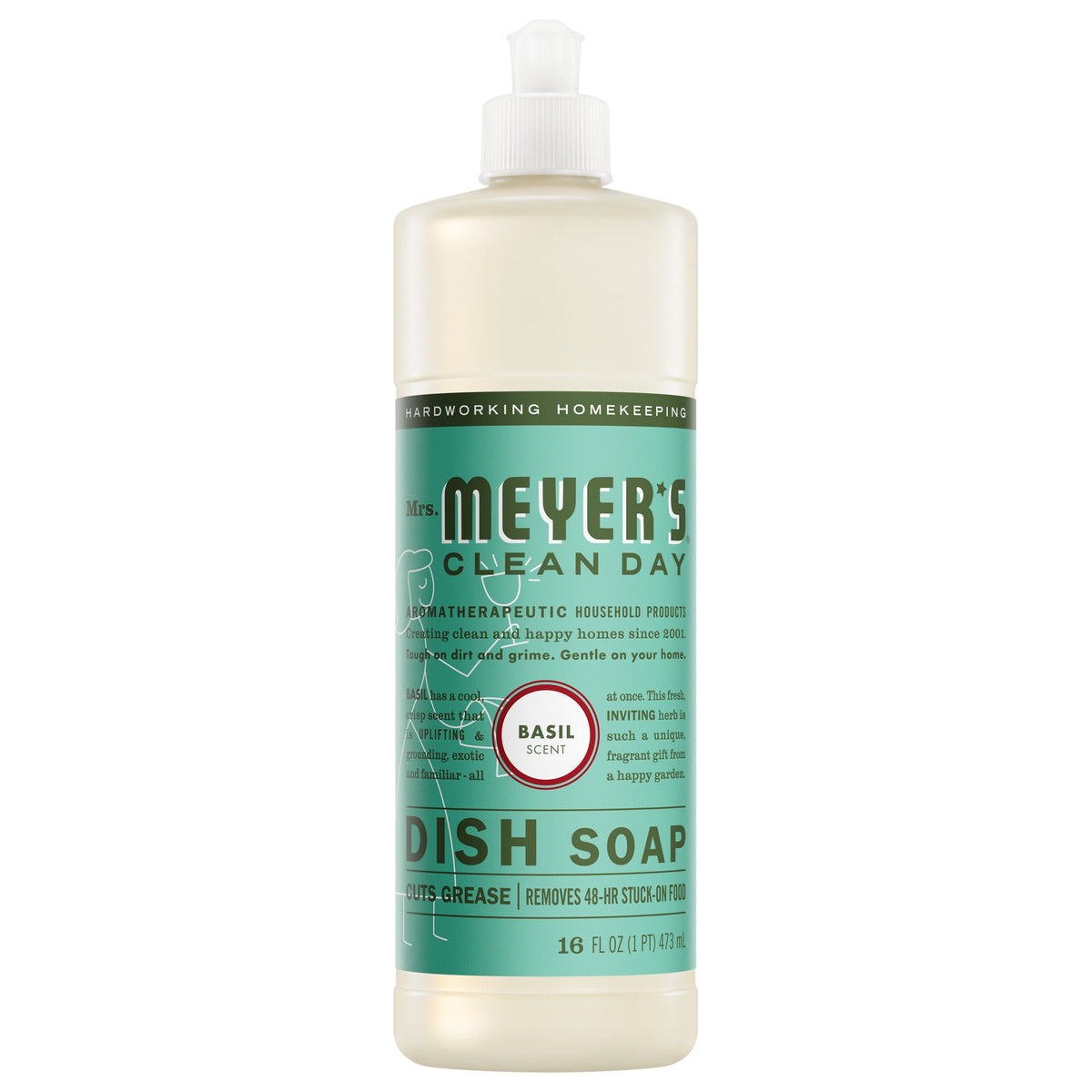 Representative product image: current Basil Dish Soap from the official Mrs. Meyer’s website. Shows the same product type, scent and labeled size. Packaging and wholesale item code may differ. Listed specifications and case quantity apply.