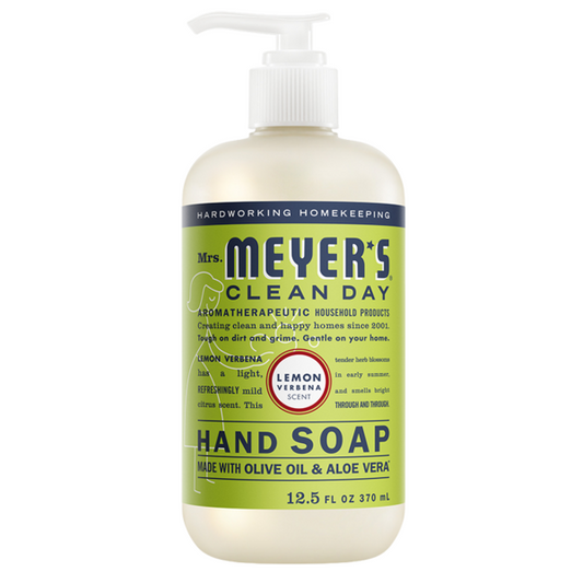 Manufacturer photo for 390068: Mrs. Meyer's Clean Day Hand Soap 12.5 oz. Lemon Verbena 6 / cs. The photograph illustrates the item; the listing title specifies the sale quantity. Current manufacturer packaging is shown.