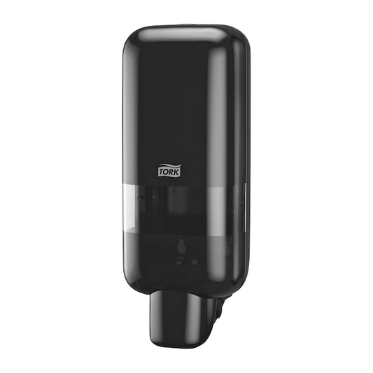 Tork 581508 black S4 manual soap and sanitizer dispenser; official manufacturer product photograph.