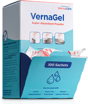 Reference image: Vernacare manufacturer photograph of VernaGel sachets and carton. Product dimensions, capacity, model details, packaging and case quantity may differ from the pictured example. Refer to this listing for the supplied specifications.